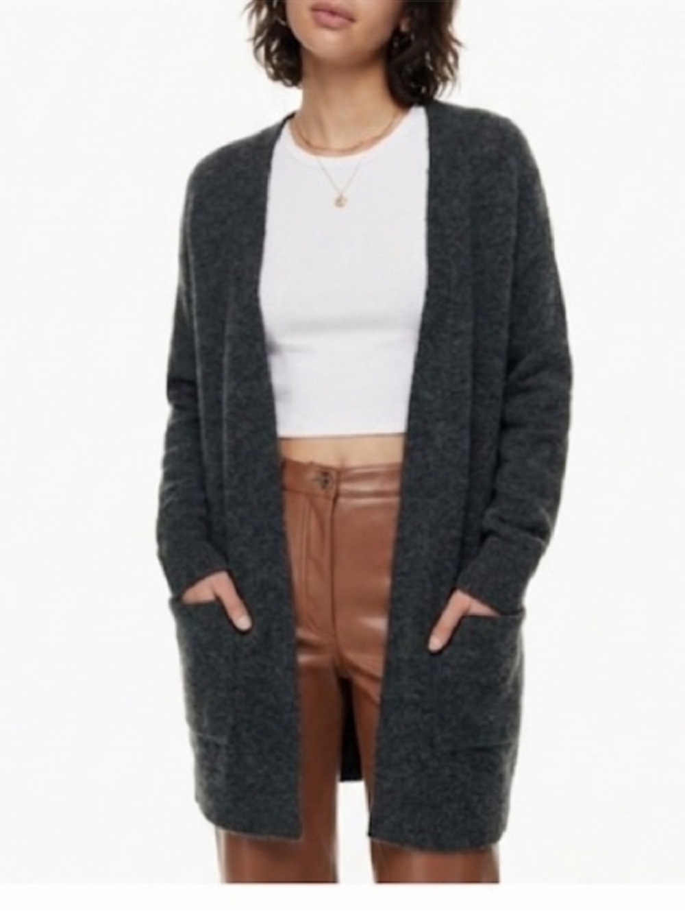 Wilfred Free Aronson Long Open Front Cardigan Size Medium Alpaca Wool Dark Grey